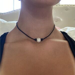 cord choker necklace with pearl detail